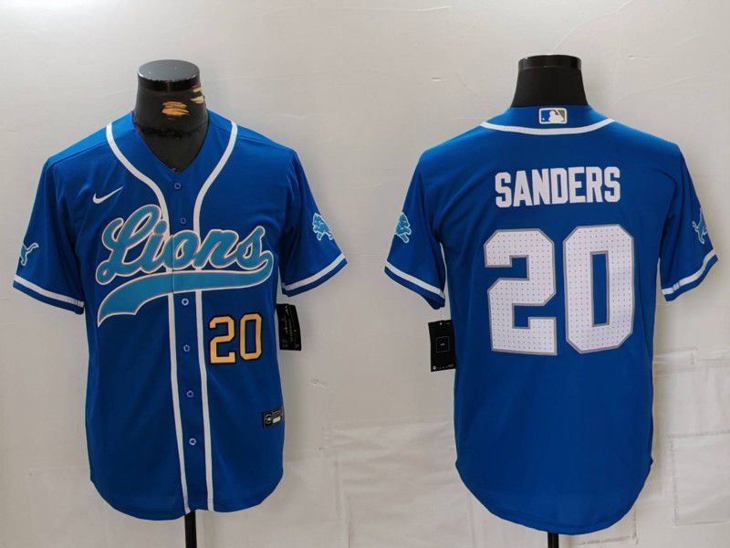 Men Detroit Lions 20 Sanders Blue Second generation joint name 2024 Nike Limited NFL Jersey style 8151